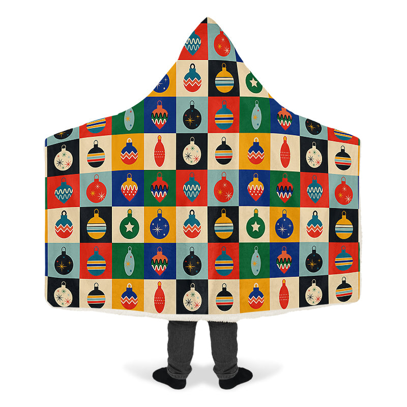 Retro Xmas Baubles Hooded Blanket