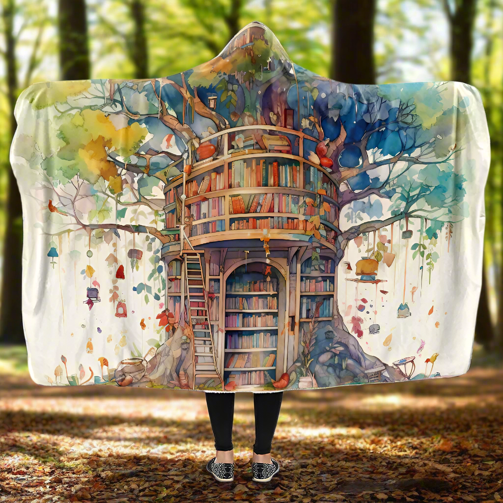 Tree Library Hooded Blanket - Offbeat Sweetie