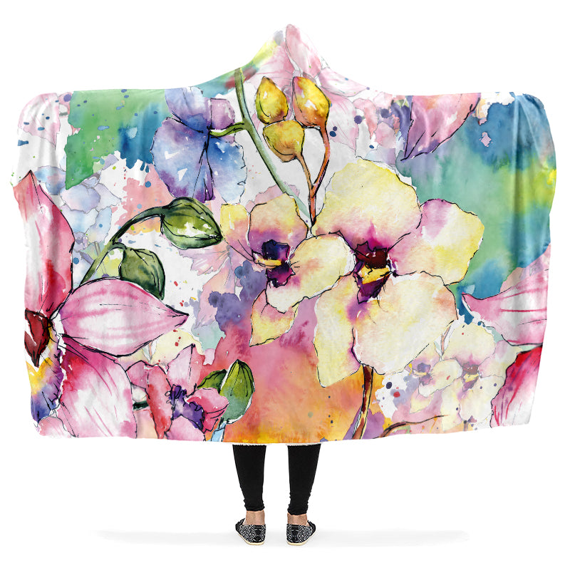 Watercolour Flowers Hooded Blanket - Offbeat Sweetie