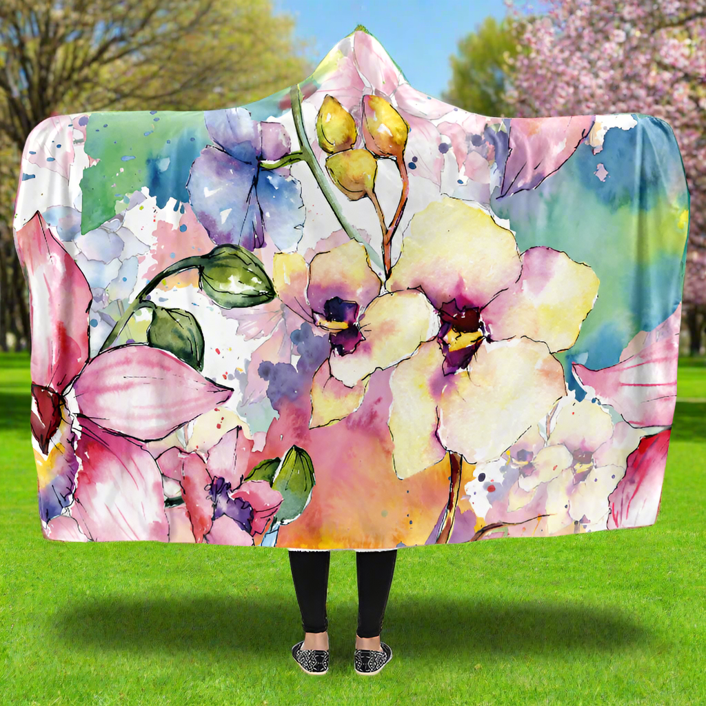 Watercolour Flowers Hooded Blanket - Offbeat Sweetie