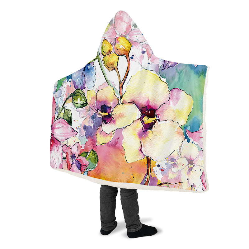 Watercolour Flowers Hooded Blanket - Offbeat Sweetie
