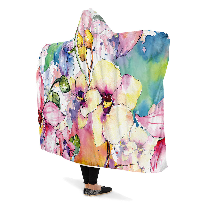 Watercolour Flowers Hooded Blanket - Offbeat Sweetie