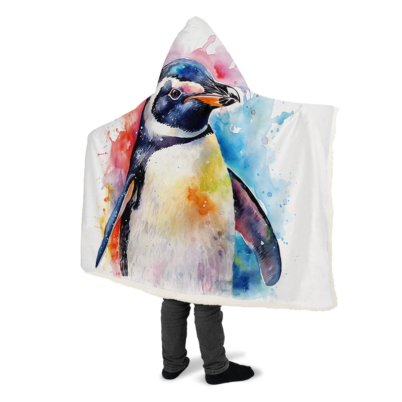 Watercolour Penguin Hooded Blanket