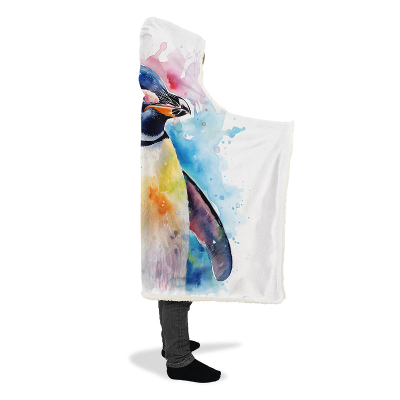 Watercolour Penguin Hooded Blanket
