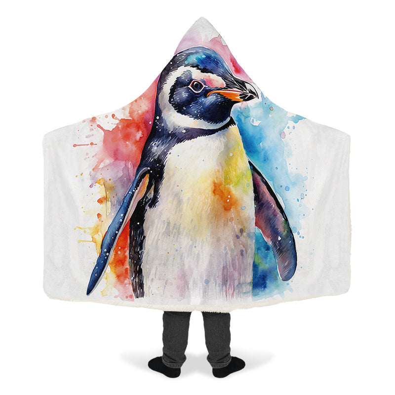 Watercolour Penguin Hooded Blanket