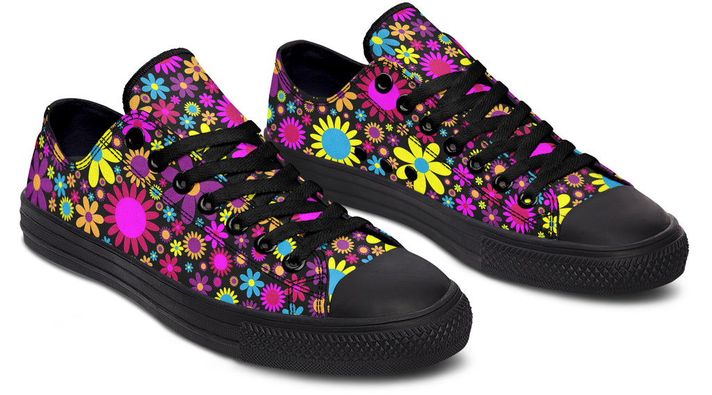 Funky Retro Flowers Low Tops - Offbeat Sweetie