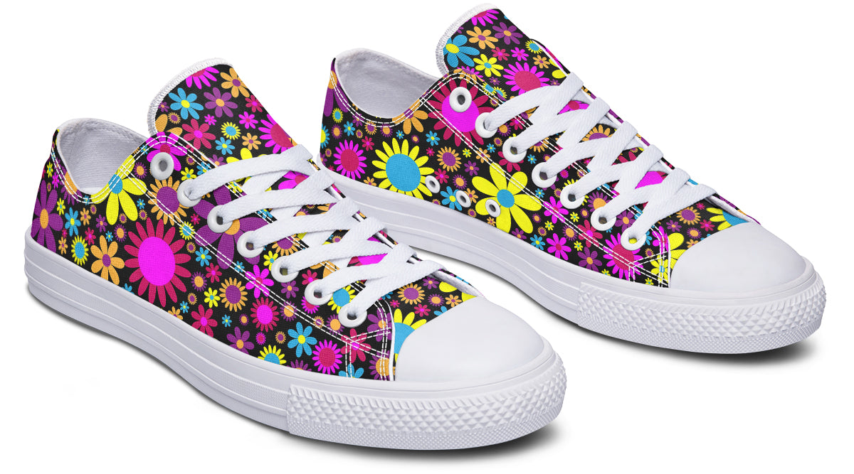 Funky Retro Flowers Low Tops - Offbeat Sweetie