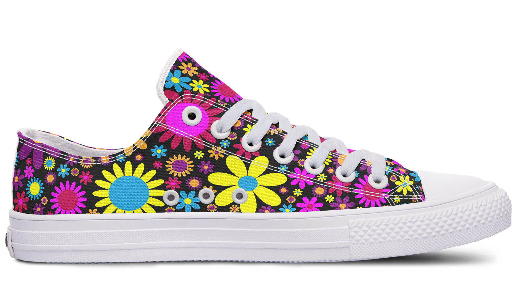 Funky Retro Flowers Low Tops - Offbeat Sweetie