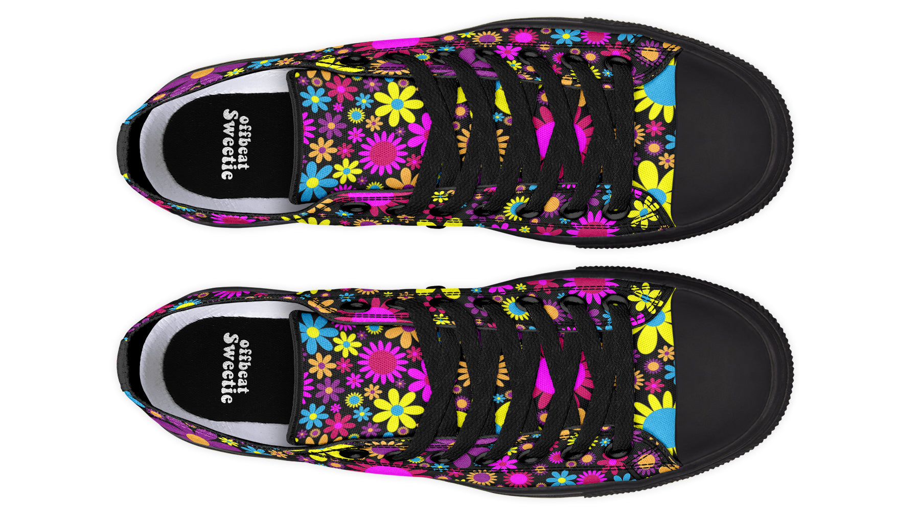 Funky Retro Flowers Low Tops - Offbeat Sweetie