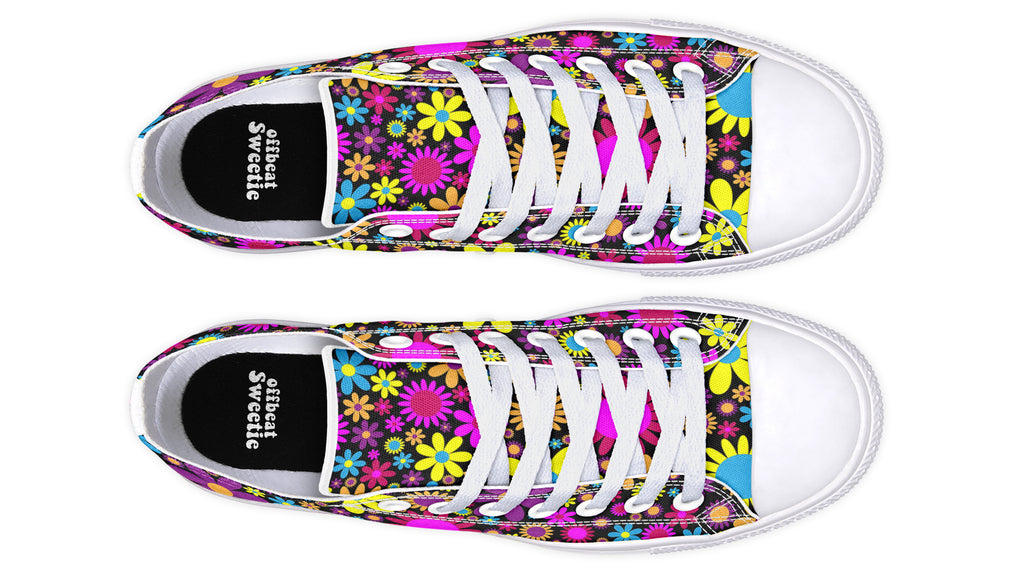 Funky Retro Flowers Low Tops - Offbeat Sweetie