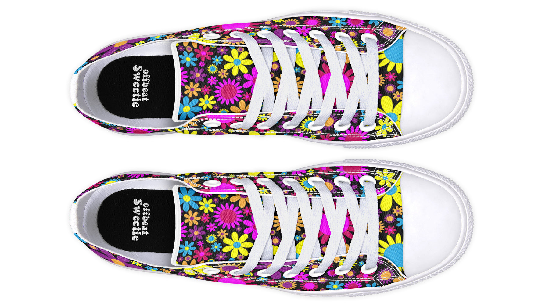 Funky Retro Flowers Low Tops - Offbeat Sweetie