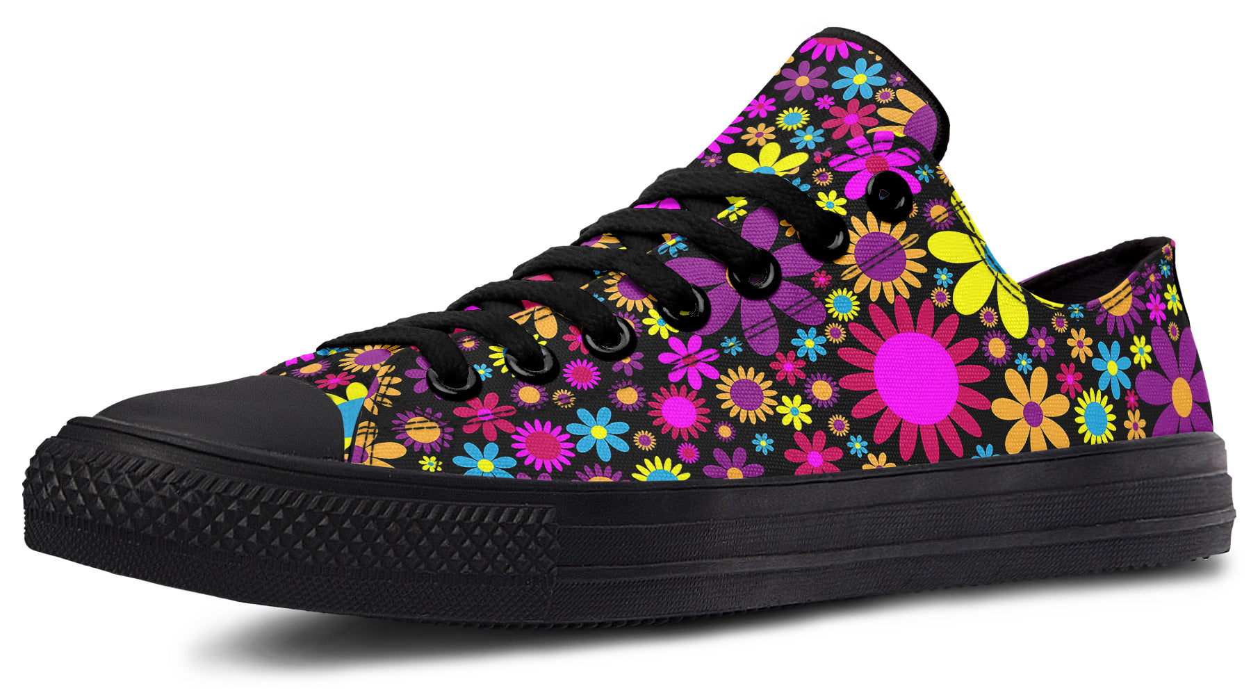 Funky Retro Flowers Low Tops (Wide)