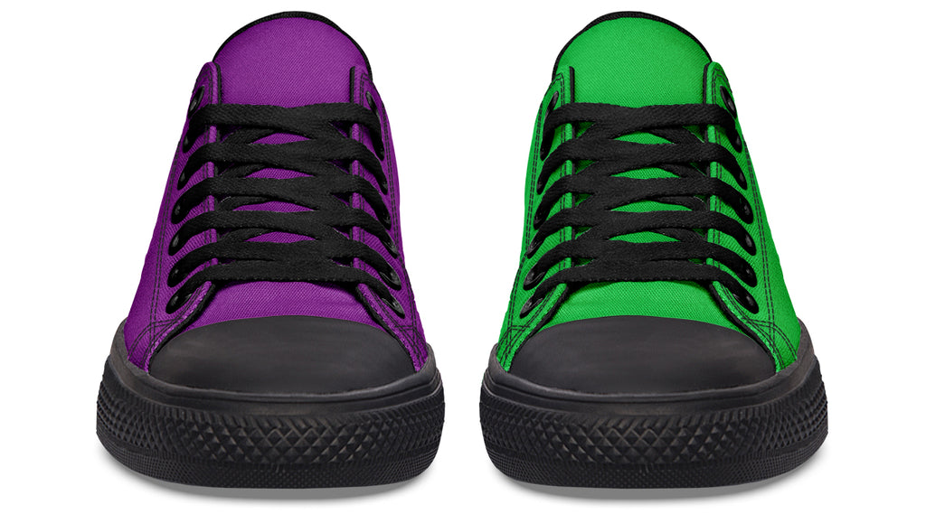 Green And Purple Mismatched Low Tops - Offbeat Sweetie