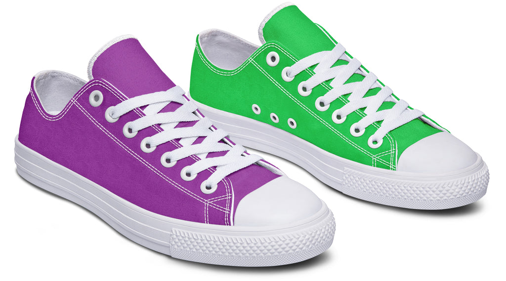 Green And Purple Mismatched Low Tops - Offbeat Sweetie