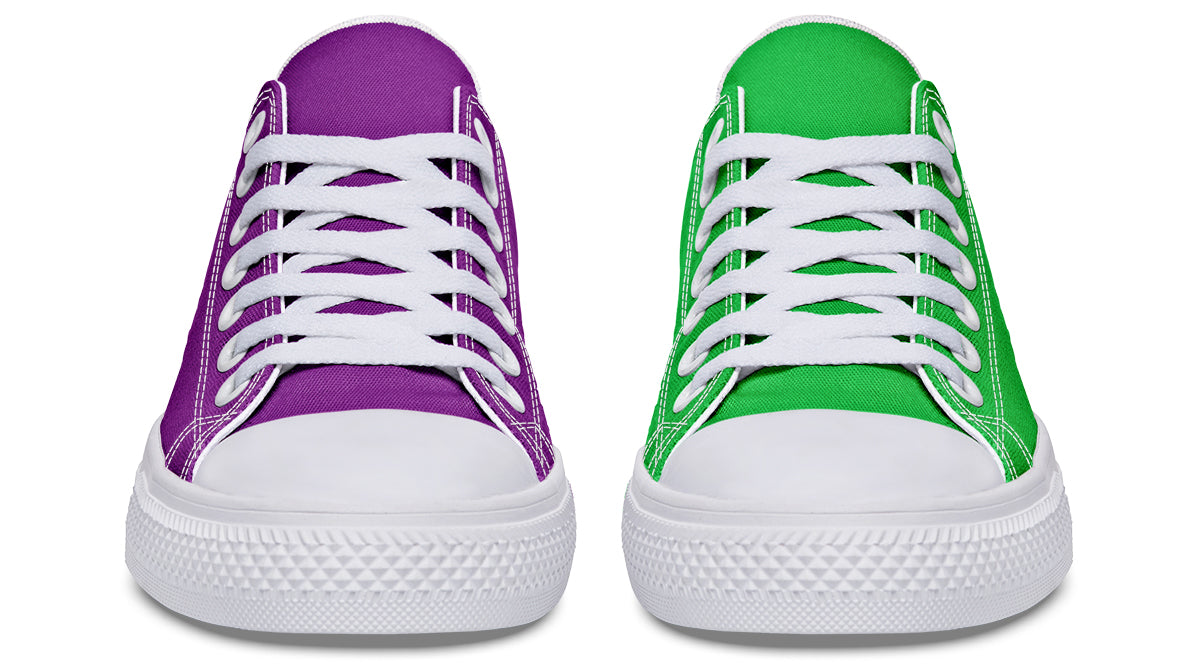 Green And Purple Mismatched Low Tops - Offbeat Sweetie