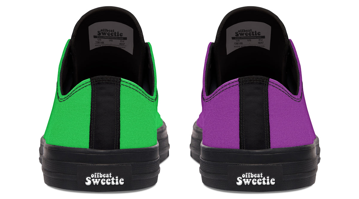 Green And Purple Mismatched Low Tops - Offbeat Sweetie