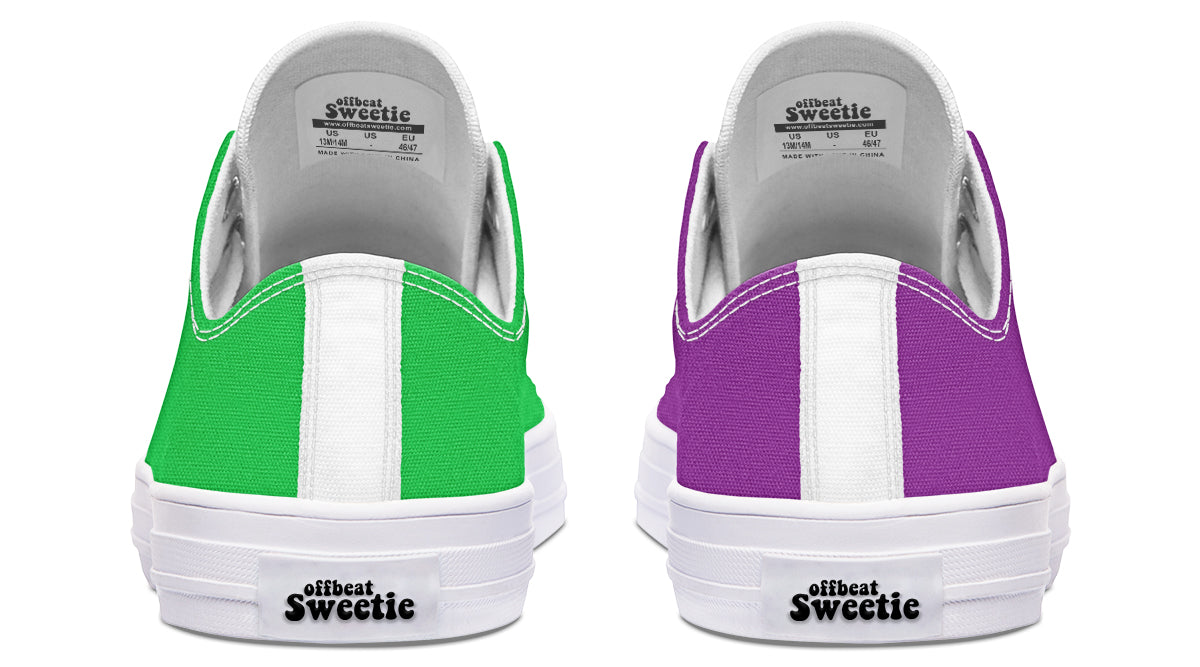 Green And Purple Mismatched Low Tops - Offbeat Sweetie