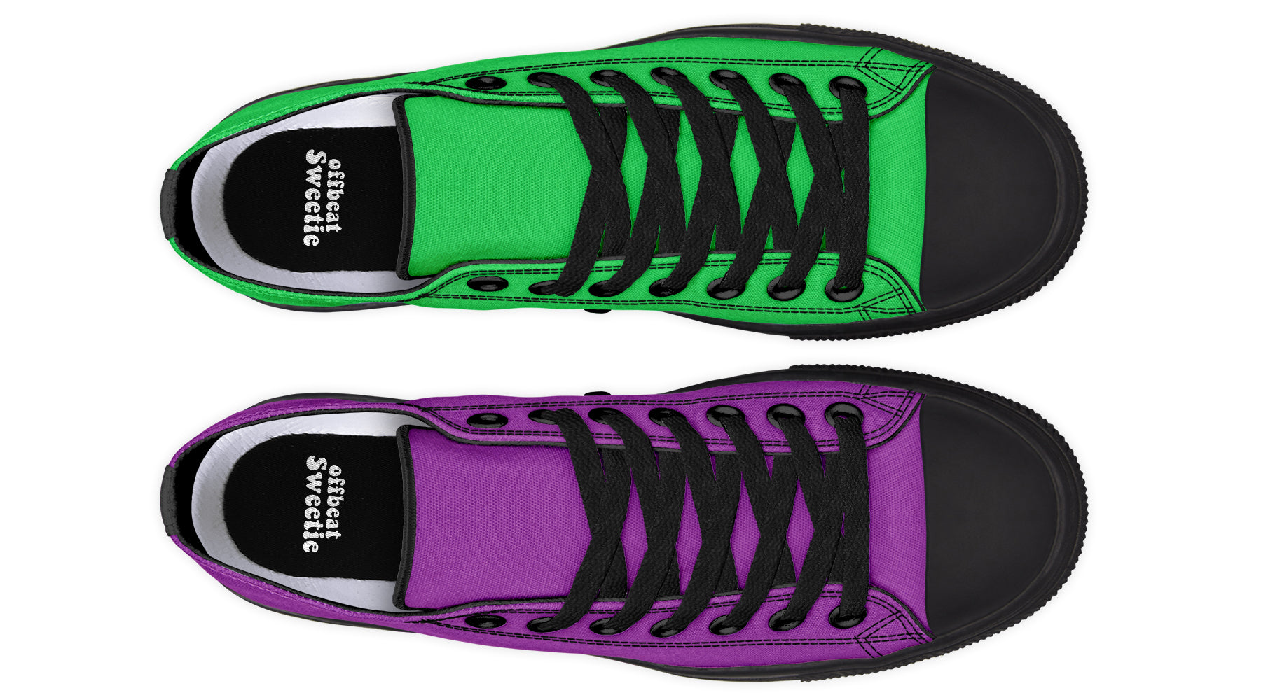 Green And Purple Mismatched Low Tops - Offbeat Sweetie