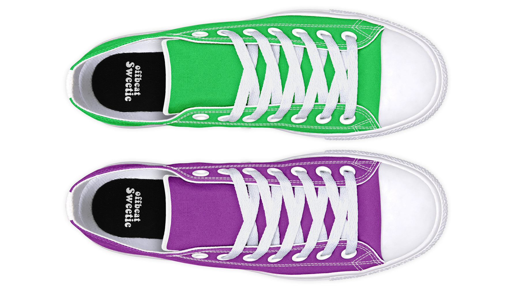 Green And Purple Mismatched Low Tops - Offbeat Sweetie