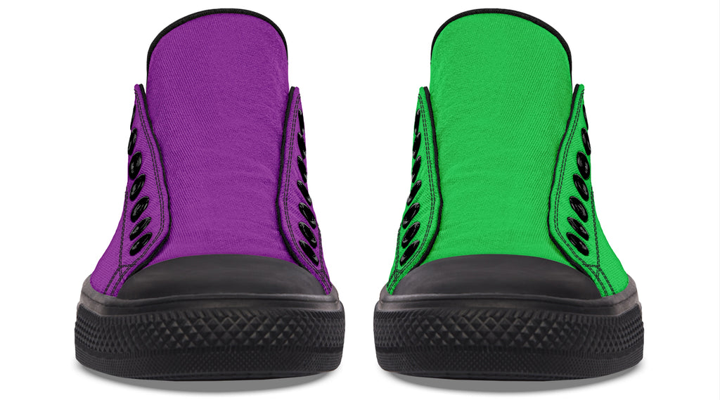 Green And Purple Mismatched Low Tops (Wide)