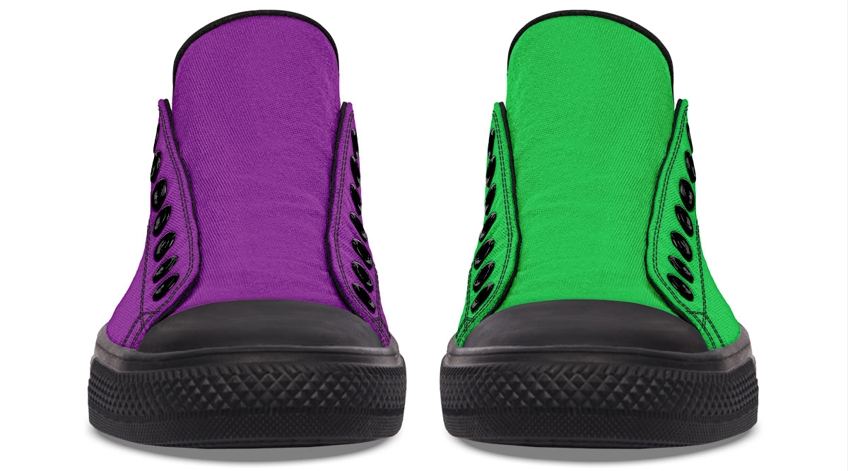 Green And Purple Mismatched Low Tops (Wide)