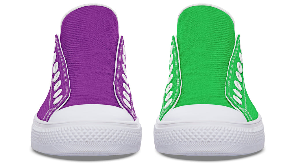 Green And Purple Mismatched Low Tops (Wide)