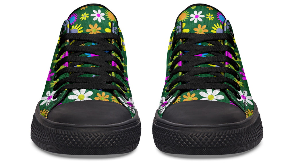 Green Retro Flowers Low Tops - Offbeat Sweetie
