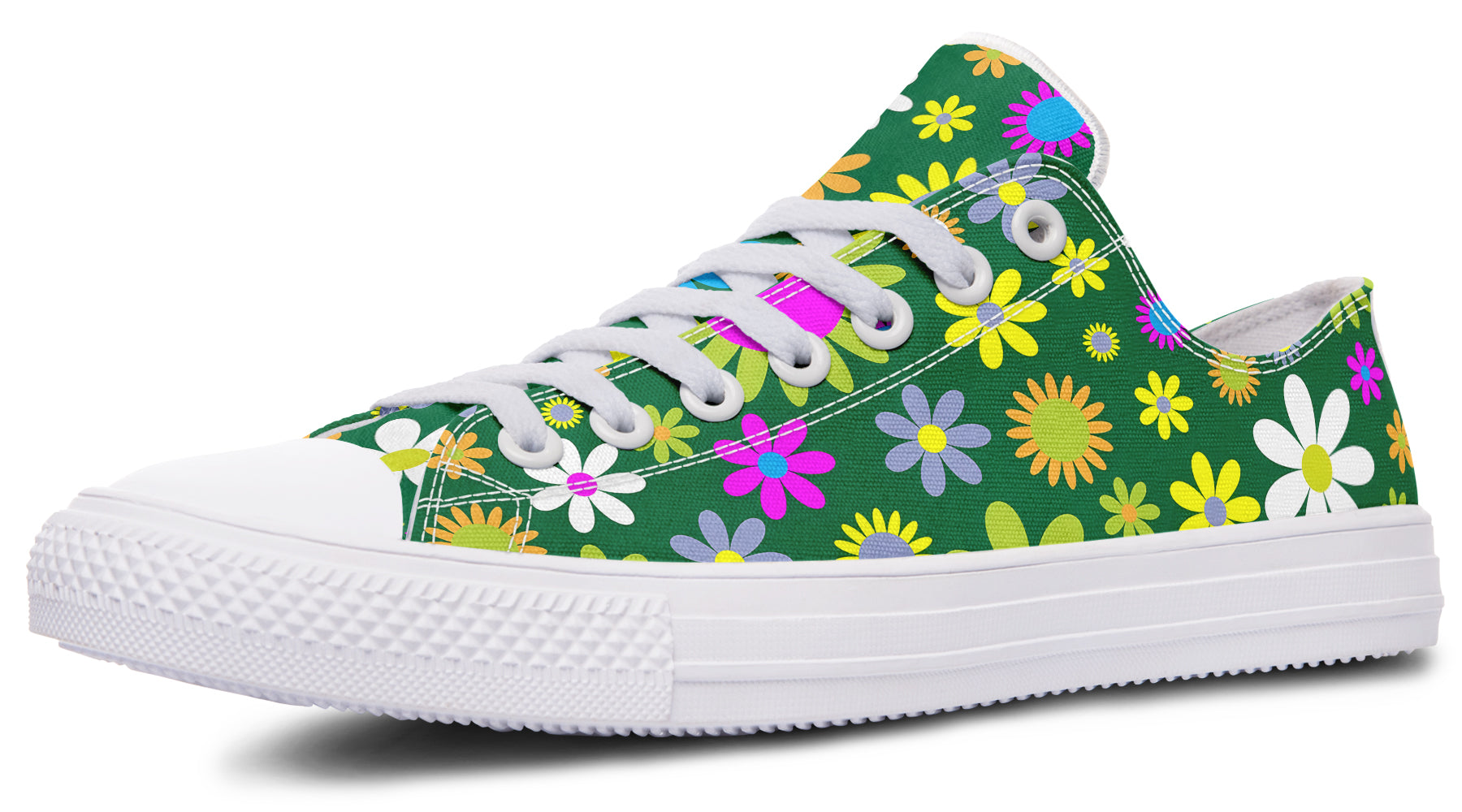 Green Retro Flowers Low Tops - Offbeat Sweetie
