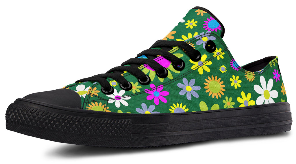 Green Retro Flowers Low Tops (Wide)