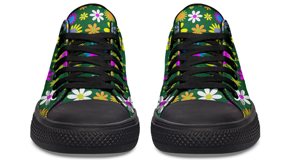 Green Retro Flowers Low Tops (Wide)