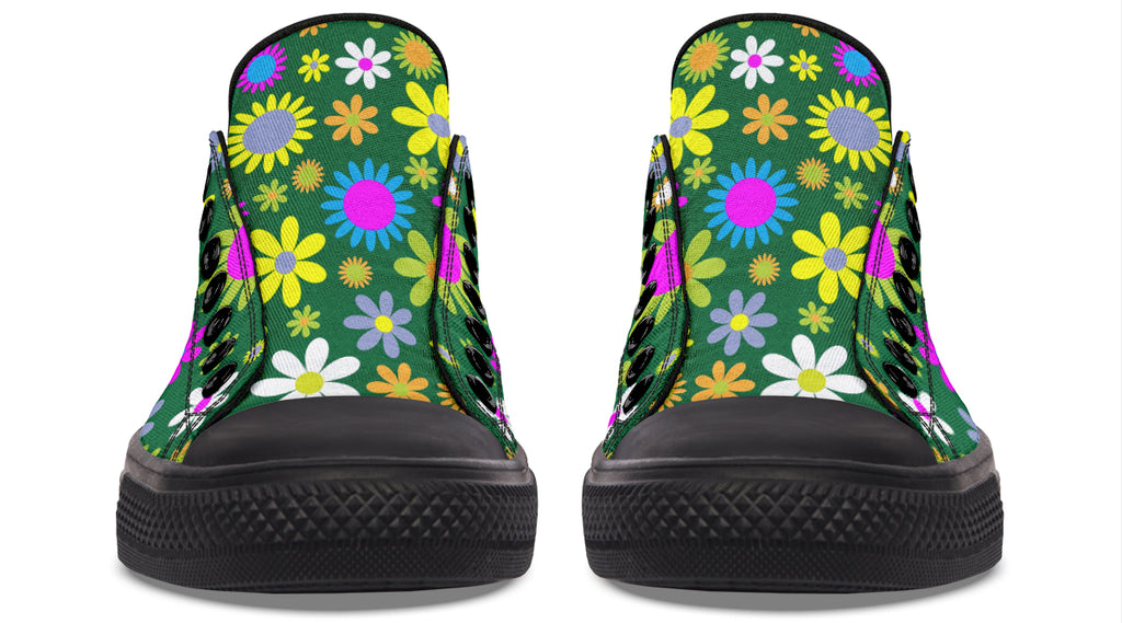 Green Retro Flowers Low Tops (Wide)