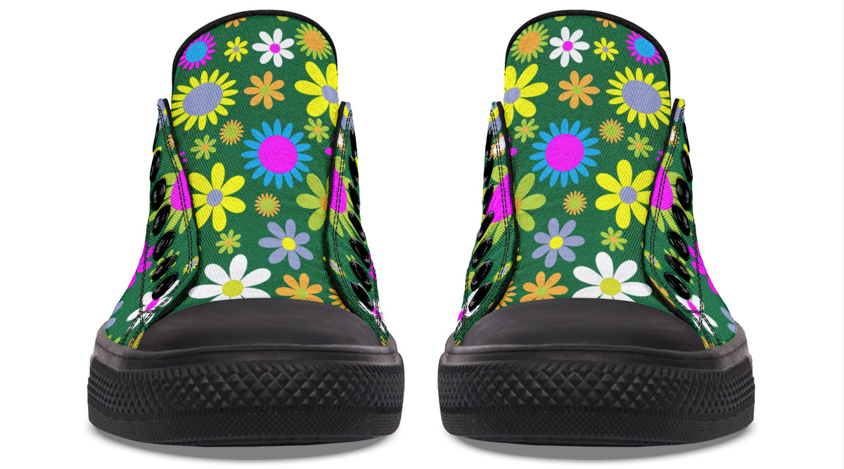 Green Retro Flowers Low Tops (Wide)