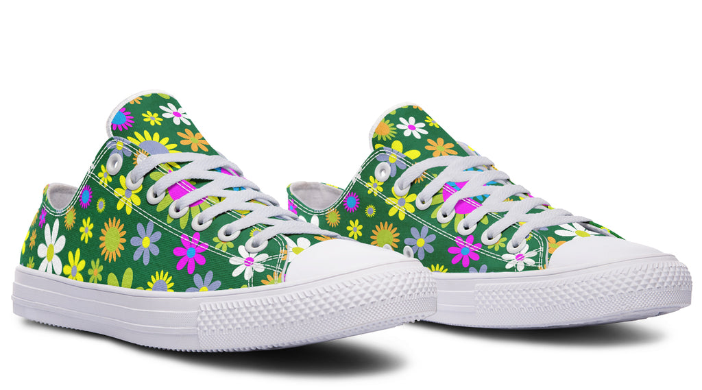 Green Retro Flowers Low Tops (Wide)