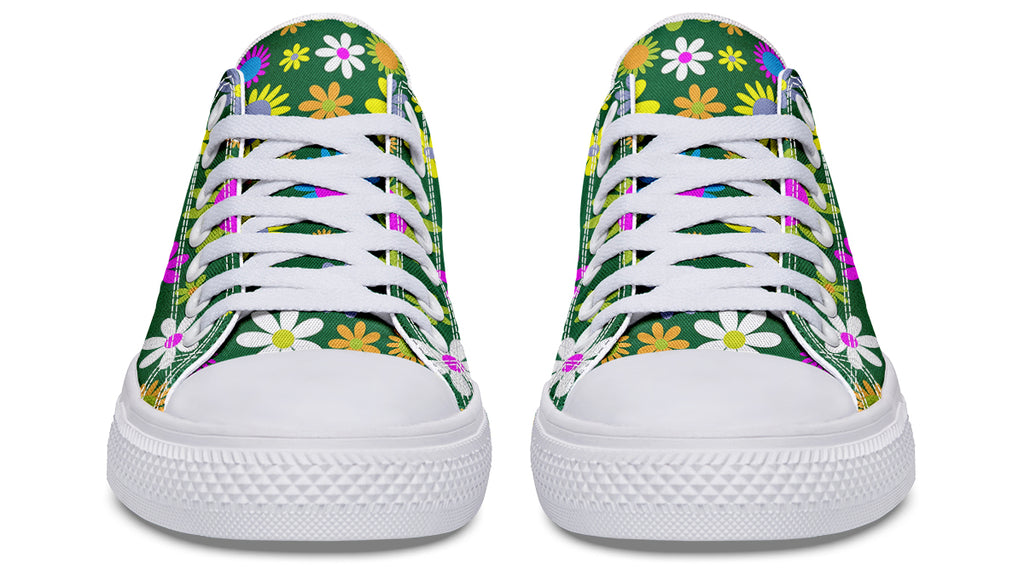 Green Retro Flowers Low Tops (Wide)