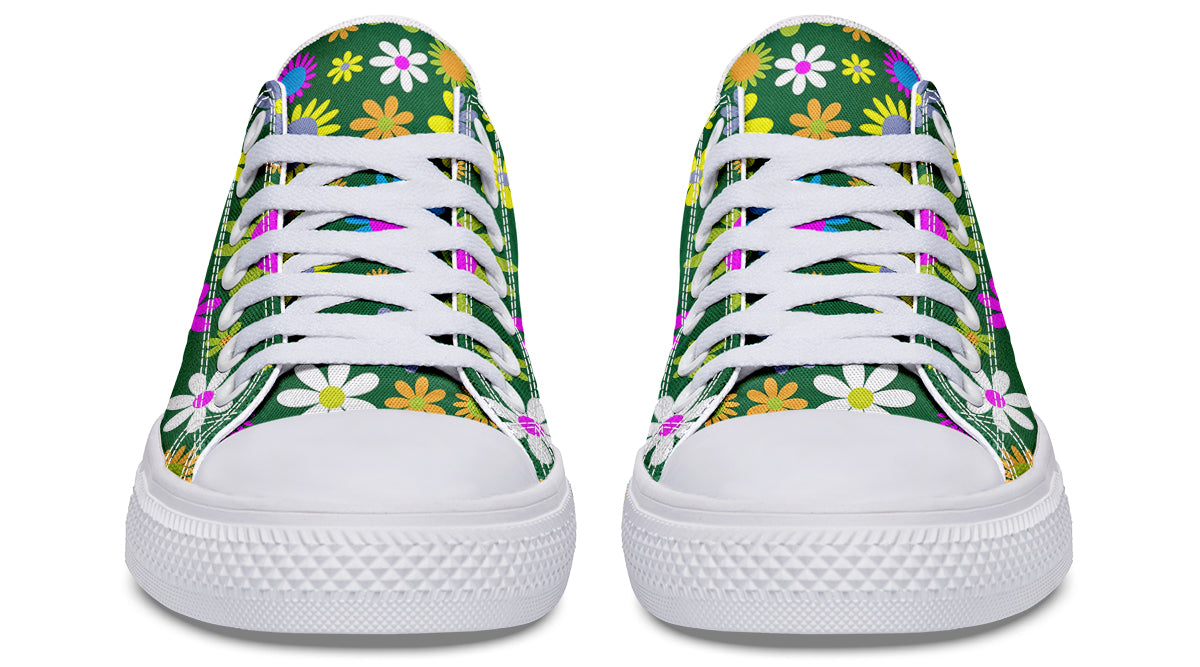 Green Retro Flowers Low Tops (Wide)