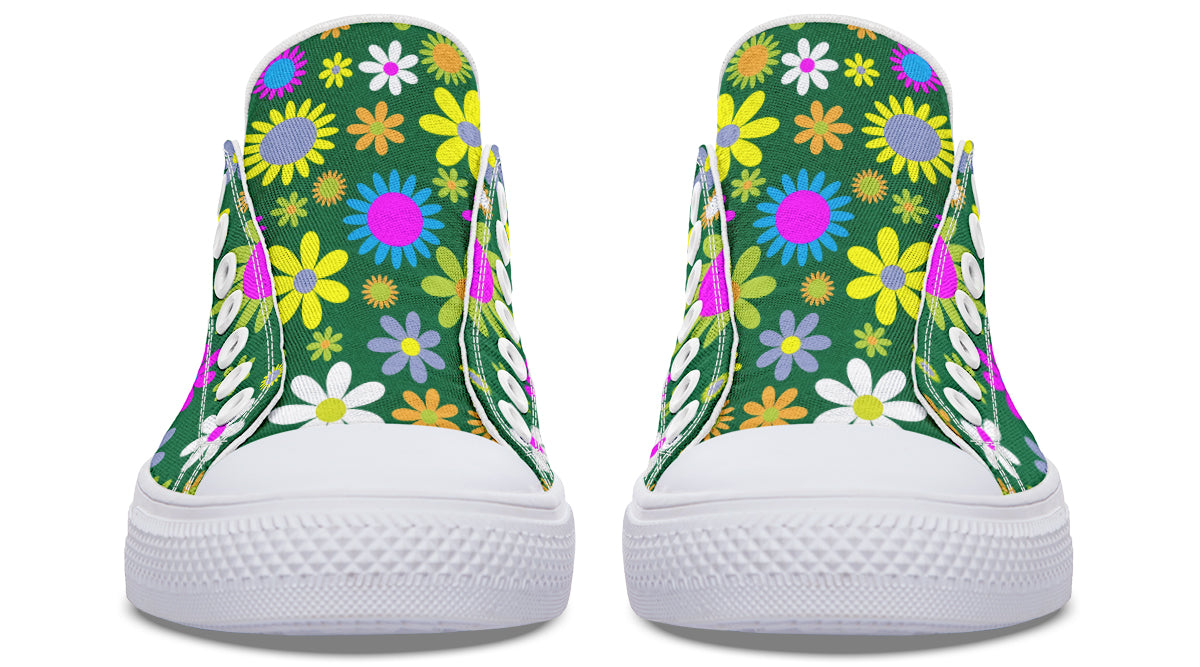 Green Retro Flowers Low Tops (Wide)
