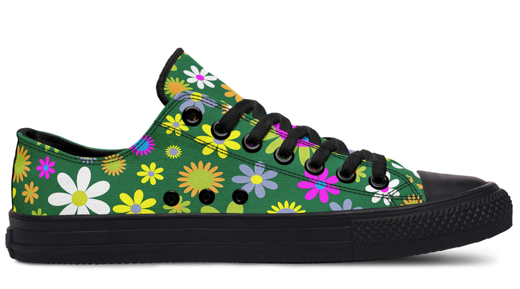 Green Retro Flowers Low Tops (Wide)