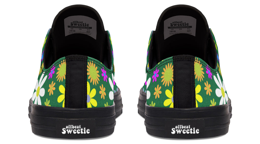 Green Retro Flowers Low Tops (Wide)