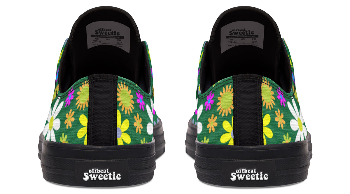 Green Retro Flowers Low Tops (Wide)