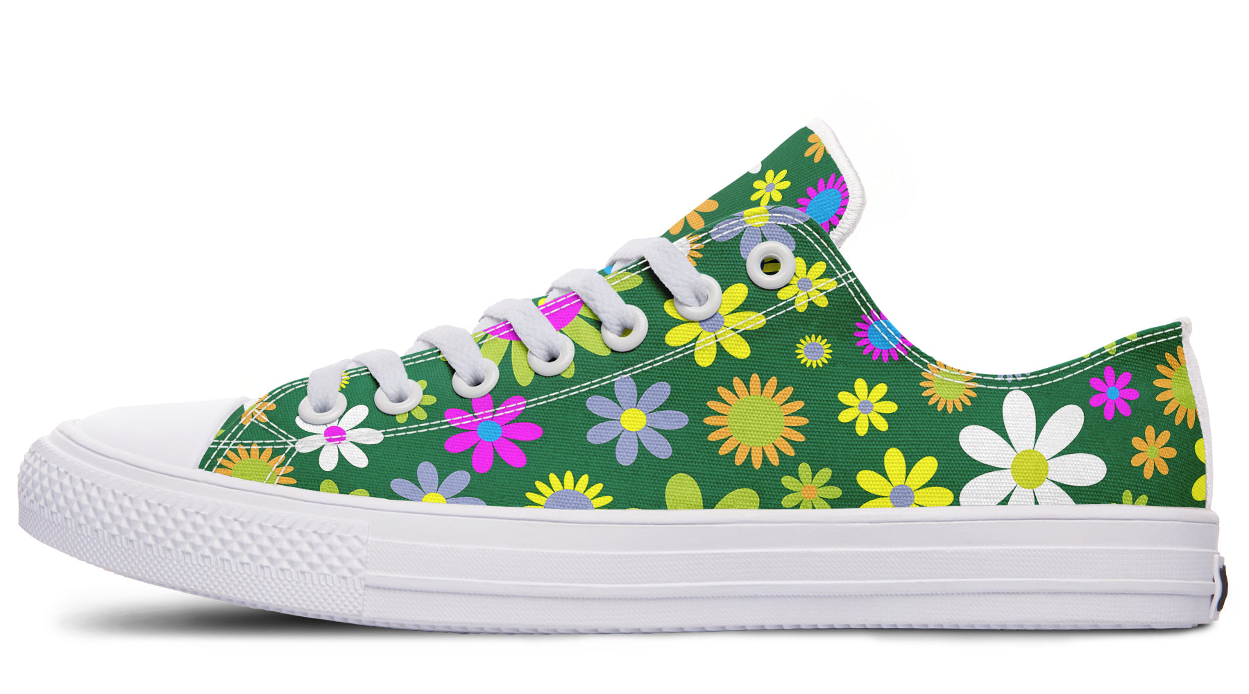 Green Retro Flowers Low Tops (Wide)