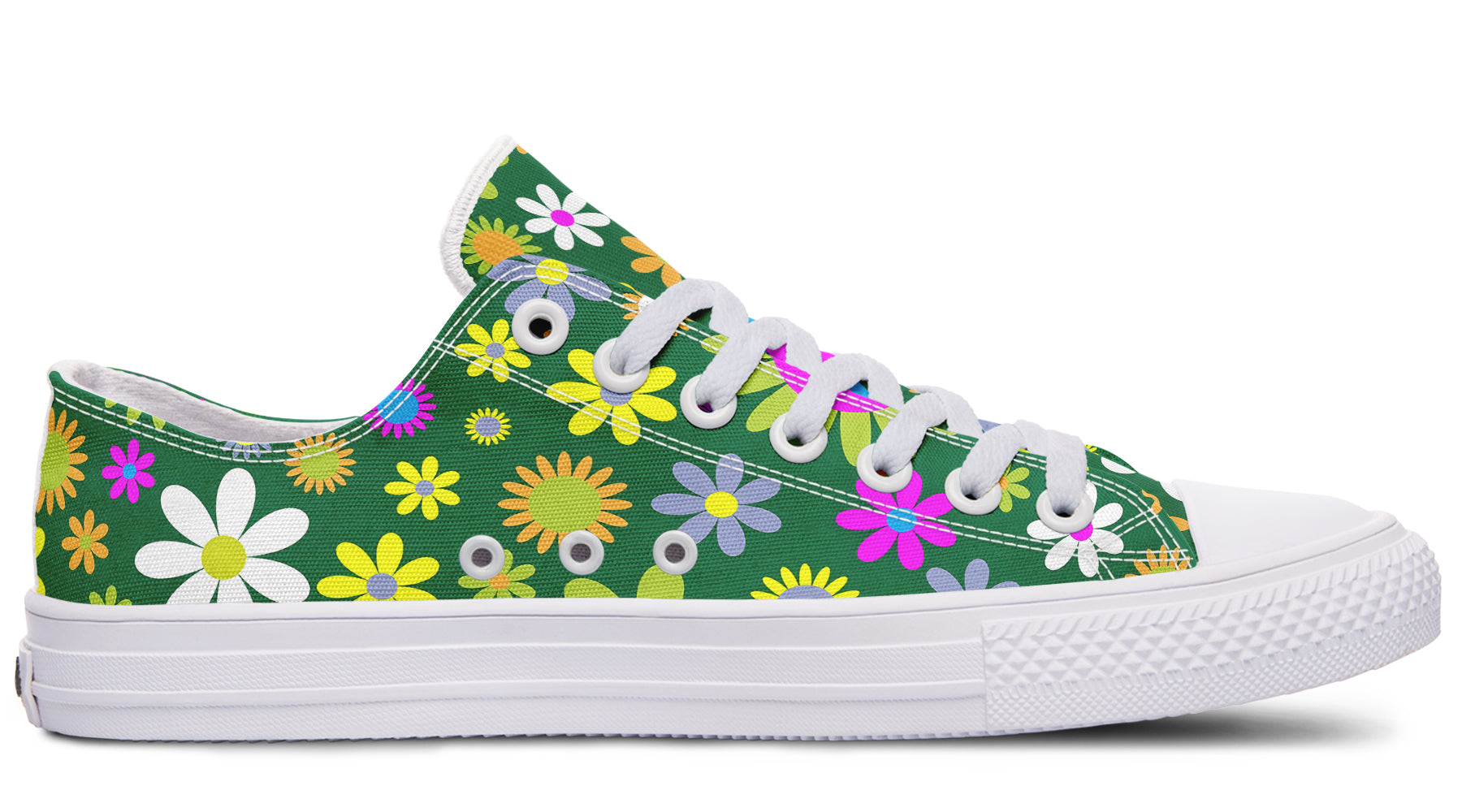 Green Retro Flowers Low Tops (Wide)