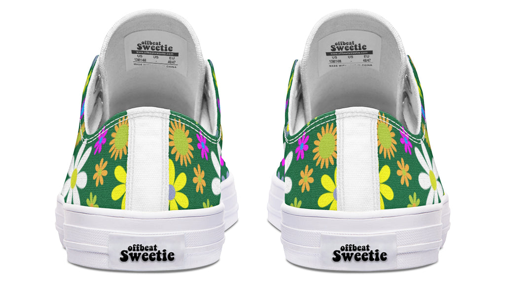 Green Retro Flowers Low Tops (Wide)