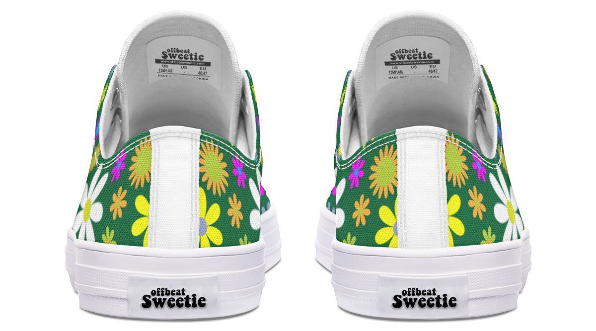 Green Retro Flowers Low Tops (Wide)
