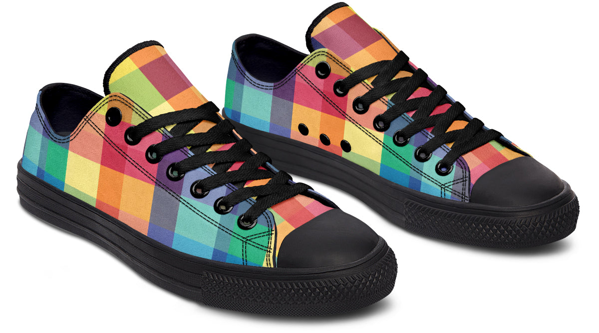 Happy Rainbow Plaid Low Tops (Wide)