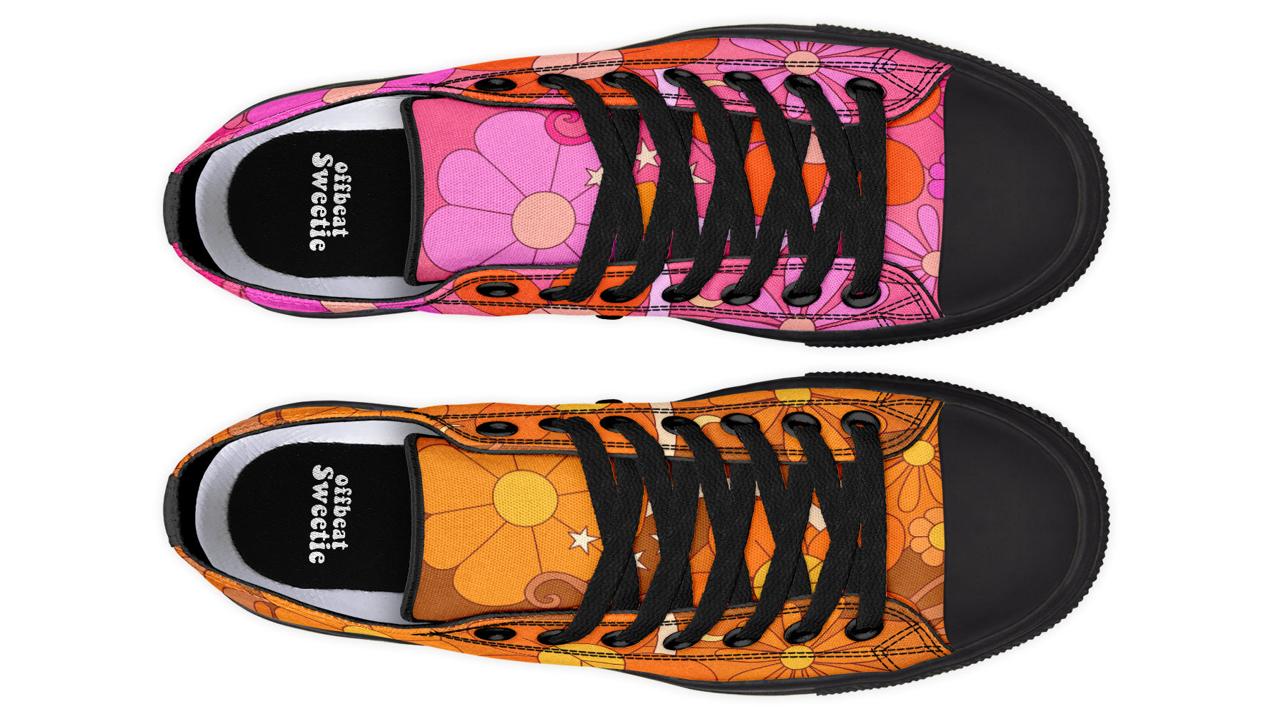 Molly's Mismatched Retro Daisies Low Tops - Offbeat Sweetie