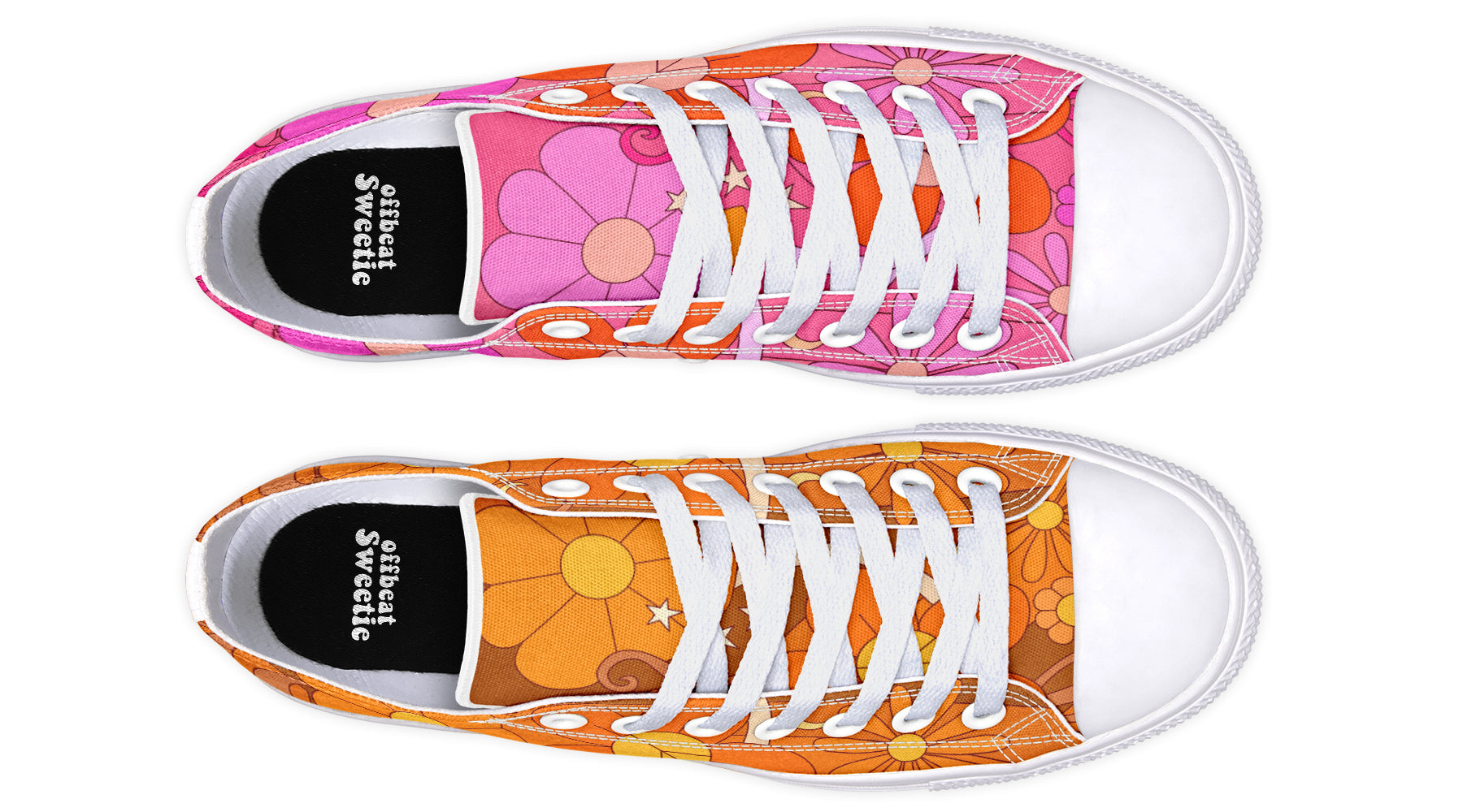 Molly's Mismatched Retro Daisies Low Tops - Offbeat Sweetie