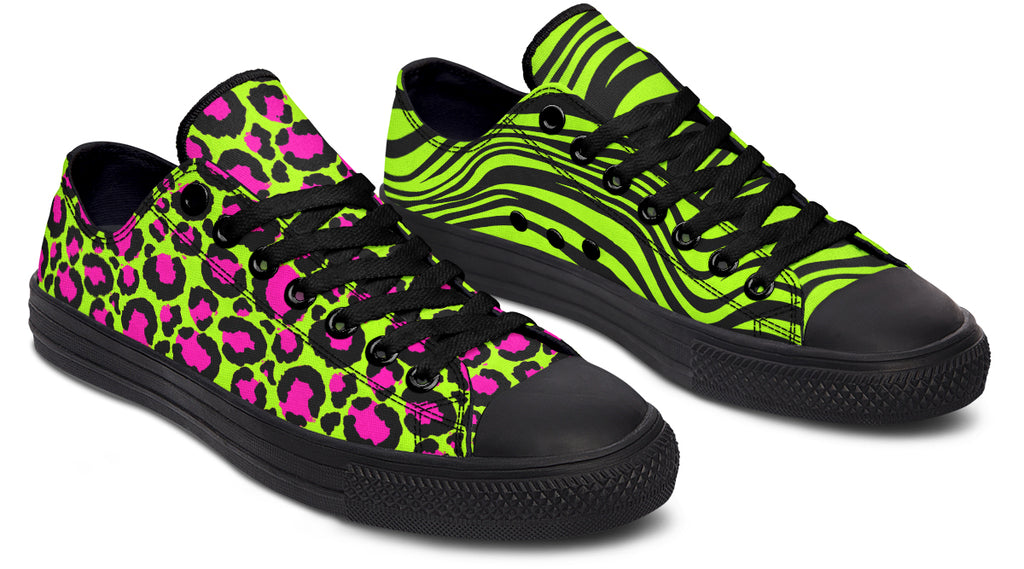 Neon Leopard x Neon Zebra Green Mismatch Low Tops