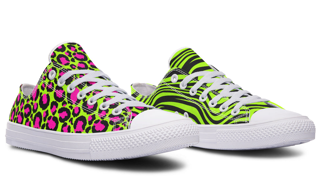 Neon Leopard x Neon Zebra Green Mismatch Low Tops