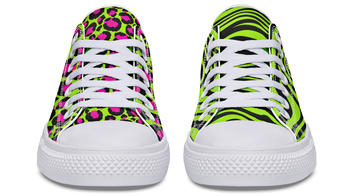 Neon Leopard x Neon Zebra Green Mismatch Low Tops