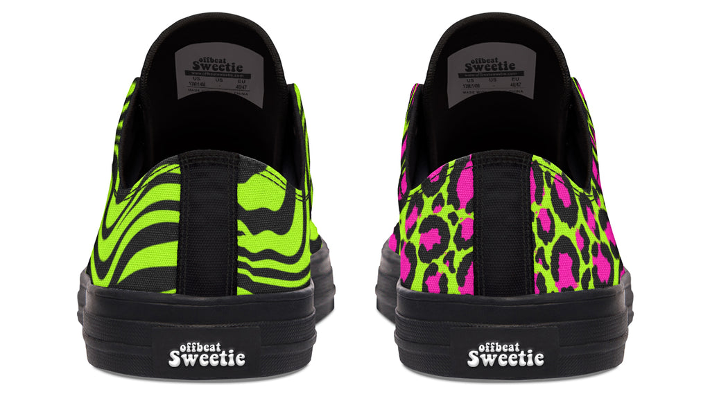 Neon Leopard x Neon Zebra Green Mismatch Low Tops